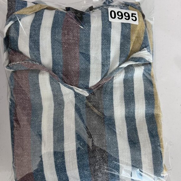 Drew Womens S Striped Linen Blend 2 Piece Set Crop Top Faux Wrap Pants Lagenlook - Picture 16 of 16